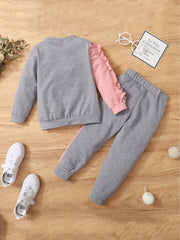 2pcs Girls Unicorn Print Patchwork Sweatshirt Pants Set