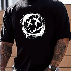 Cross Eyes Face Print Men's Graphic Crew Neck Niche T shirt