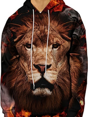 Lion Print Hoodies Men Graphic Sweatshirt Kangaroo Pocket Comfy Hooded Pullover