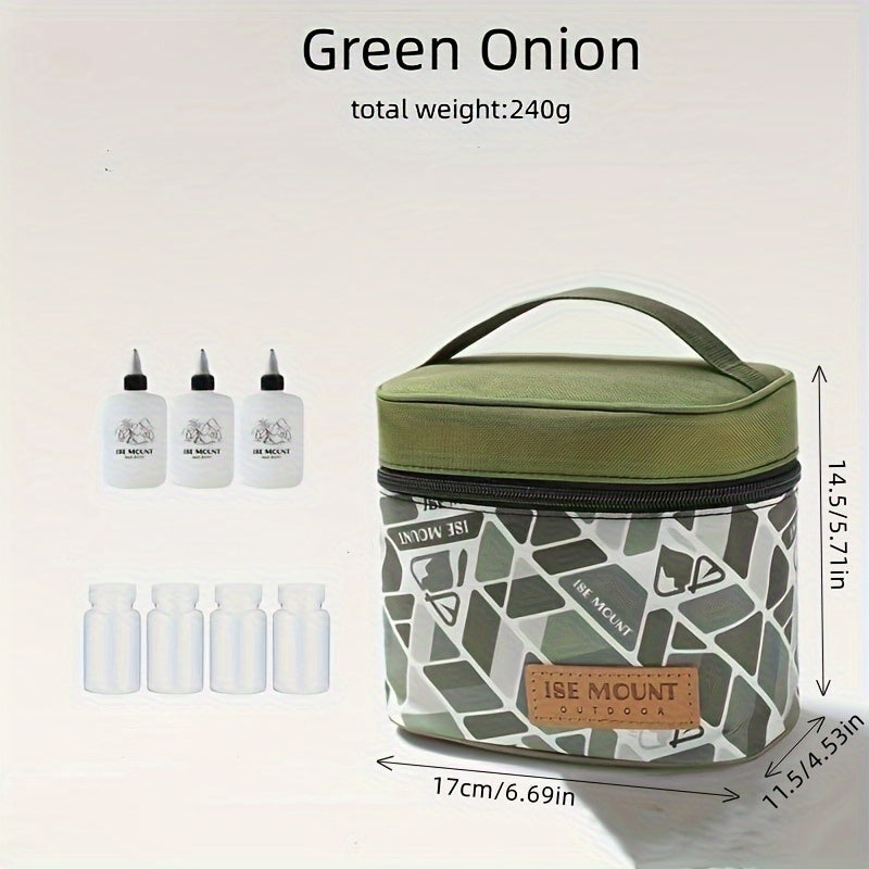 Functional Storage Bag with Plastic Seasoning Bottles for Camping and Picnic