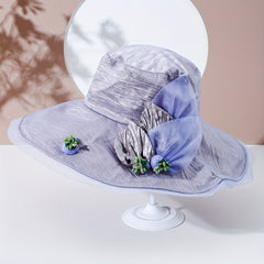 Purple Lace Sun Hat Flower Leaf Crinkle Bucket Hat Wide Brim