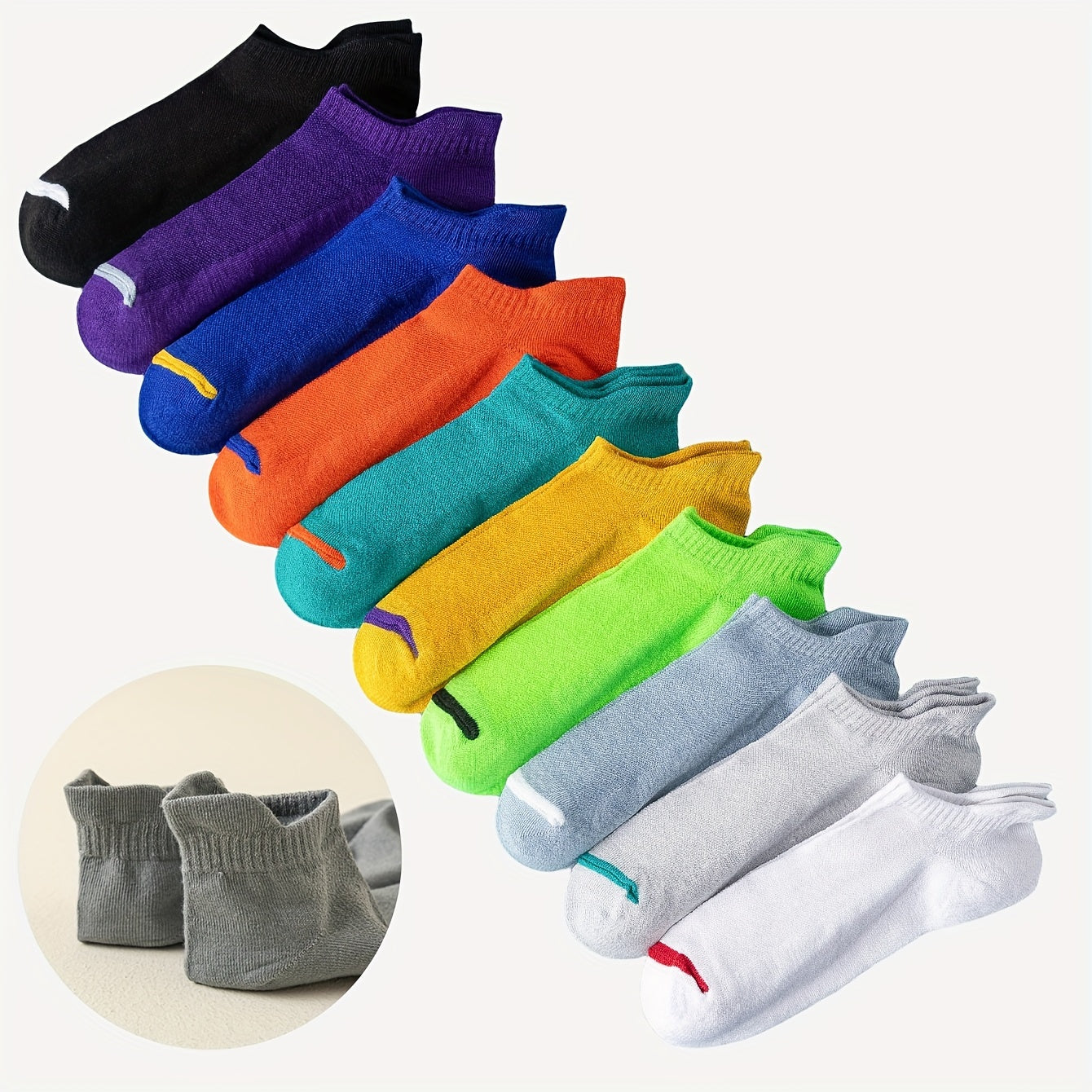 10 Pairs Solid Ankle Socks Women's Low Cut Casual Stockings