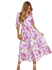 Floral Print Puff Sleeve Maxi Dress