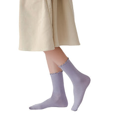 Solid Ruffle Quarter Socks For Women Retro Anklets Socks Gift