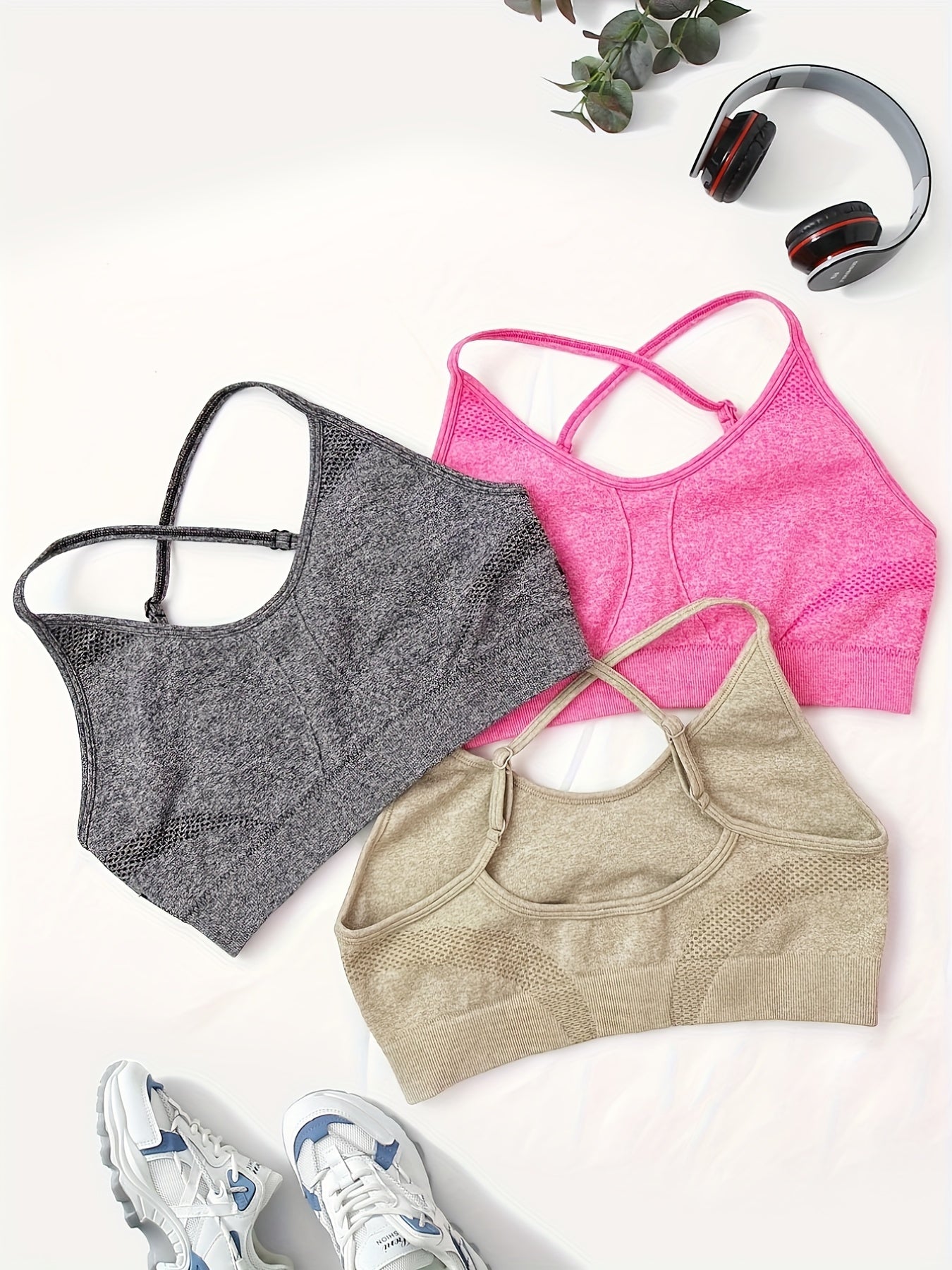 3pcs Solid Yoga Cami Bra Sets Beauty Back Sports Sleeveless Crop Top