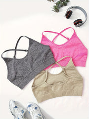 3pcs Solid Yoga Cami Bra Sets Beauty Back Sports Sleeveless Crop Top