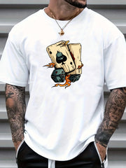 Poker Print Men's Graphic Crew Neck T shirt Casual Comfy Tees