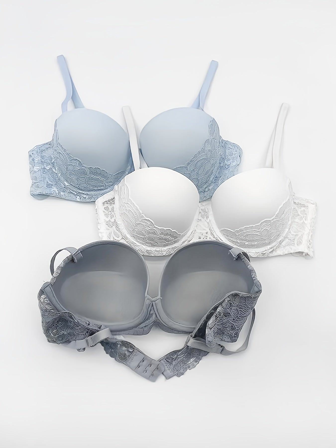 3 Pcs Lace Trim Push Up Bra Set