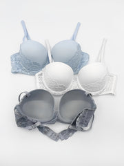 3 Pcs Lace Trim Push Up Bra Set