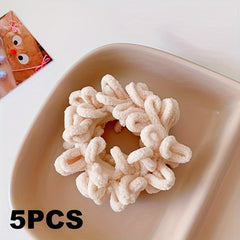5pcs Plush Hair Rings High Elastic Hair Rope