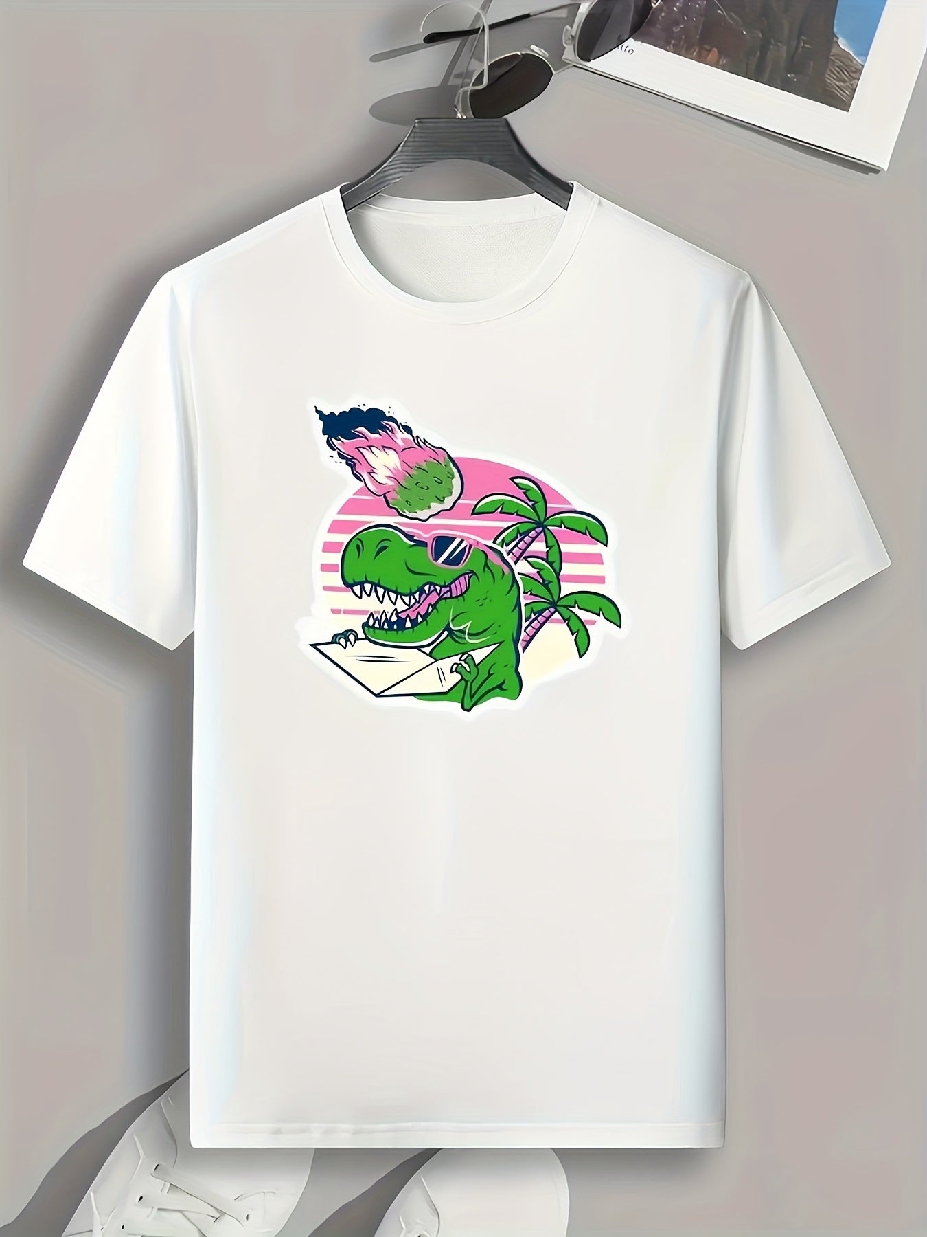Dinosaur Print Men's Graphic T Shirt for Summer
