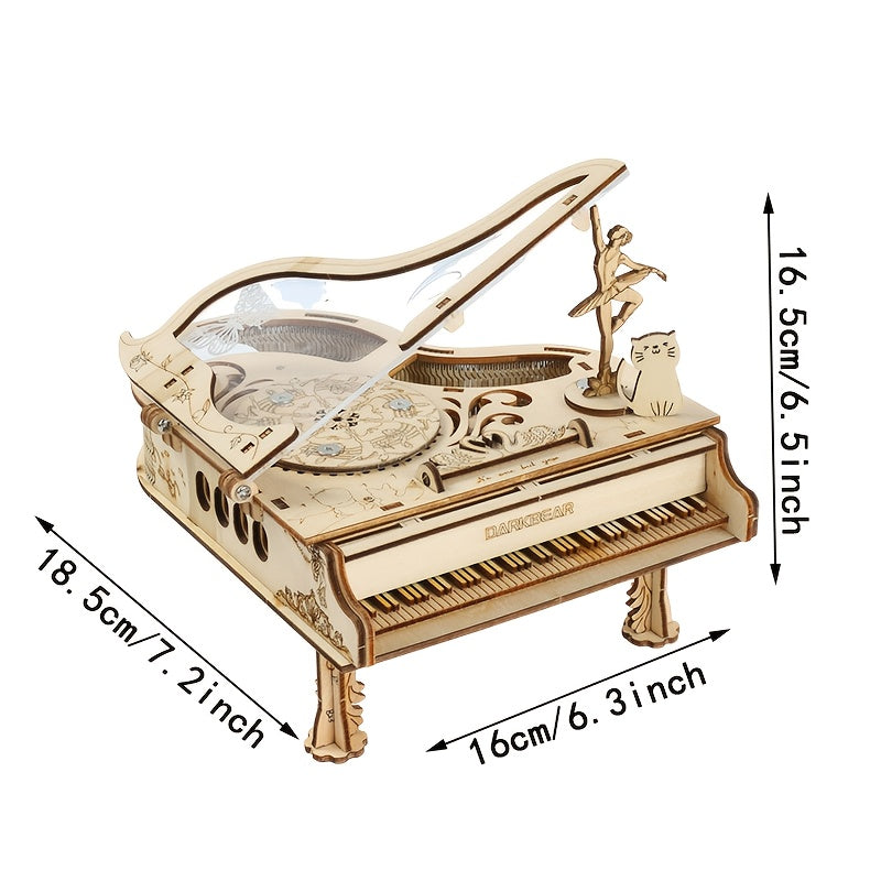 Little Girl Dancing Piano Music Box Wooden Assembly Model DIY Kit