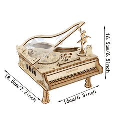 Little Girl Dancing Piano Music Box Wooden Assembly Model DIY Kit