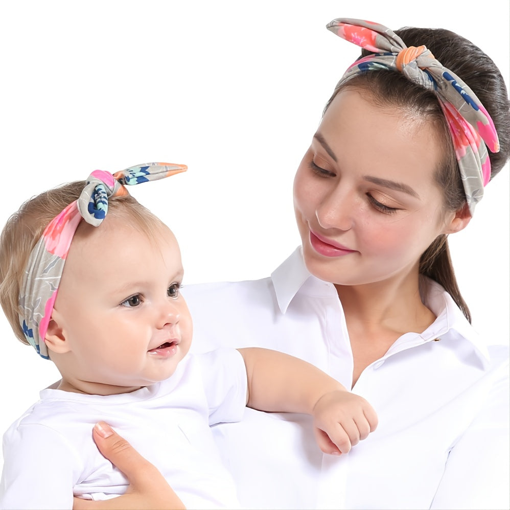 2pcs Parent-child Headband Classic Lattice Rabbit Ear Hair Band Set