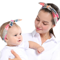 2pcs Parent-child Headband Classic Lattice Rabbit Ear Hair Band Set