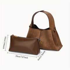 Dark Brown Split Leather Tote Bag with Magnetic Closure