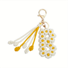 Yiflin Boho Initial Letter Keychain Daisy Car Key Keychain With Tassel