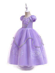 Girls Princess Dress Puff Sleeve Tulle Halloween Party Costume
