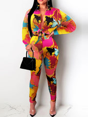 Baroque Print Blouse & Pants Set