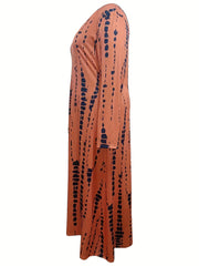 Tie Dye Long Sleeve V Neck Maxi Dress
