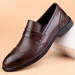 Men's Brogue Leather Loafers Lightweight Non Slip Comfy Casual Shoes