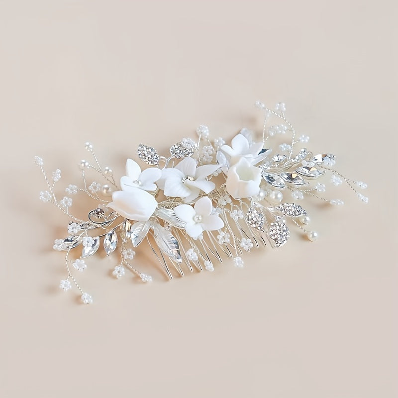 Rhinestone Flower Hair Comb Head Jewelry for Women