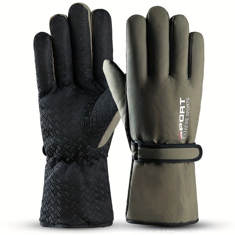 Men's Winter Velvet Padded Waterproof Warm Gloves for Outdoor Activities