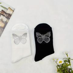 Butterfly Rhinestone Socks Mid Tube Women's Stockings