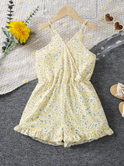 Girls Ditsy Floral & Rainbow Print Frilled Suspender Romper