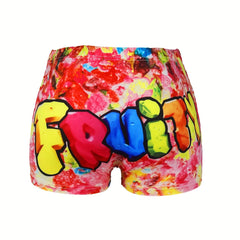 Letter Print Skinny Shorts Casual Yoga Shorts