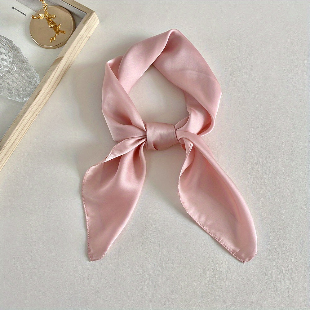 Solid Satin Bandana Silk Square Scarf Neckerchief Head Wrap Hair Accessory
