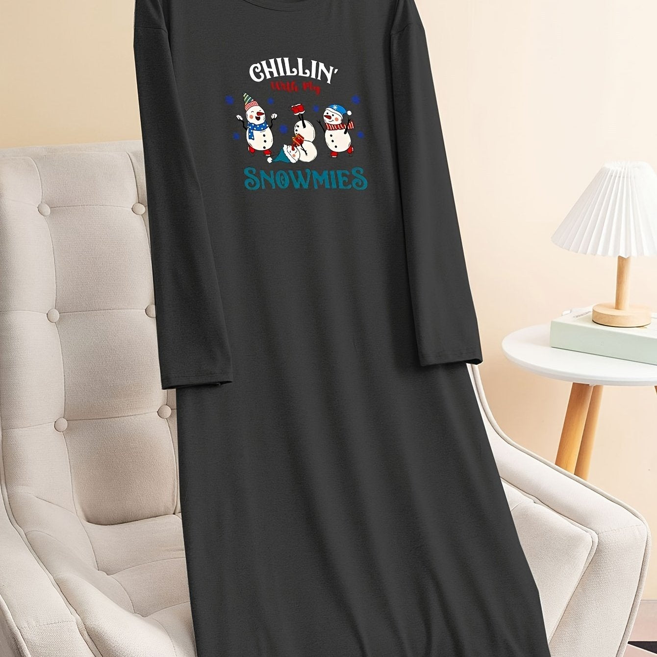 Christmas Lounge Dress Cartoon Snowman Graphic Long Sleeve
