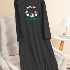 Christmas Lounge Dress Cartoon Snowman Graphic Long Sleeve