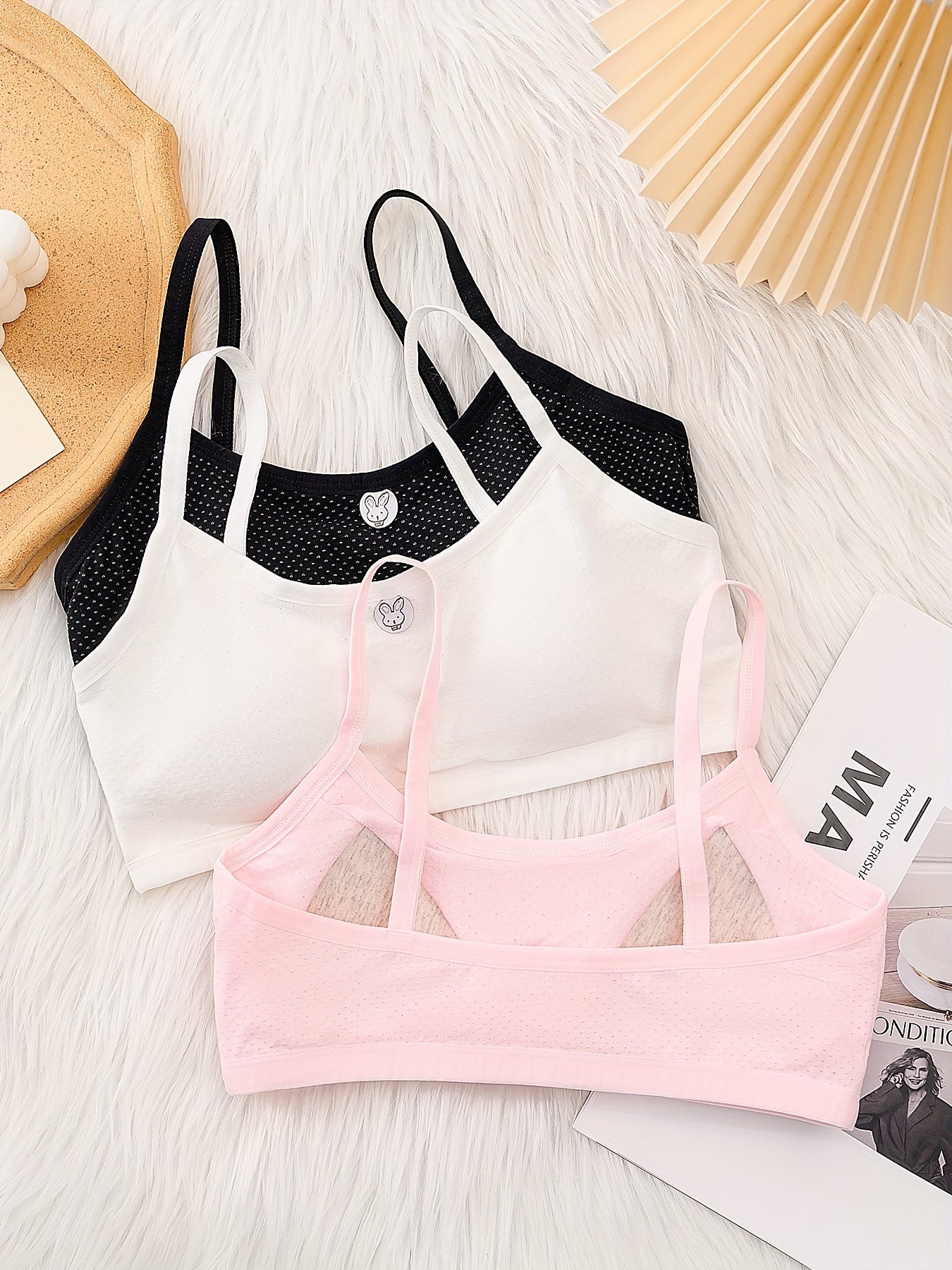 3pcs Girl's Comfy Bralette Solid Underwear for Kids