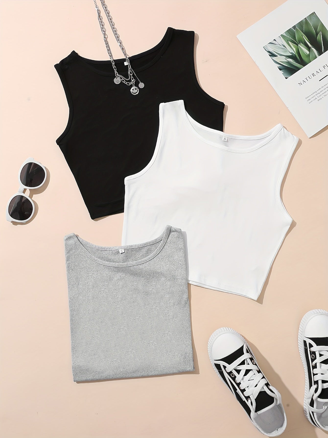 3-Piece Solid Tank Top Set - Women's Clothing