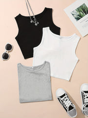 3-Piece Solid Tank Top Set - Women's Clothing