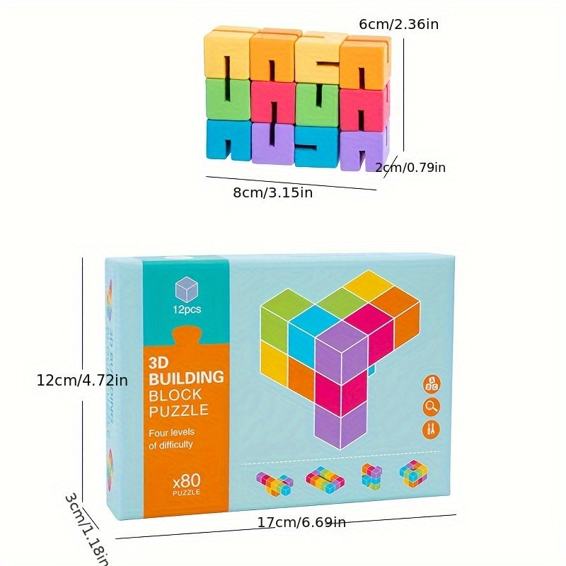 Wooden 3D Building Blocks Puzzle Set Educational Toy for Kids