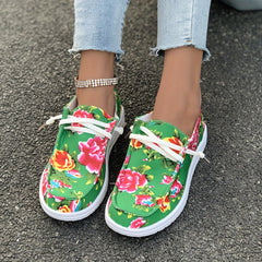 Chinese Flower Pattern Skate Shoes Lace-up Canvas