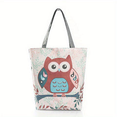 Owl Print Canvas Tote Bag Lightweight Reusable Shopping Shoulder