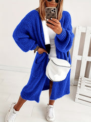 Casual Cardigan Women's Solid Lantern Sleeve Open Front Cardigan
