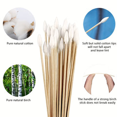 100PCS 15-24cm Wooden Sticks Cotton Swab Cleaning Cotton Sticks