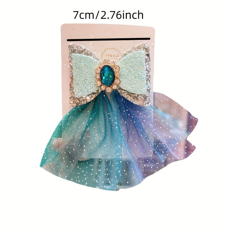 Mesh Princess Sequin Bow Hair Clips Holiday Party Gift