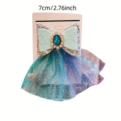 Mesh Princess Sequin Bow Hair Clips Holiday Party Gift