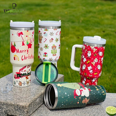 Christmas Pattern Water Bottle 40 Oz Stainless Steel Insulated Cup