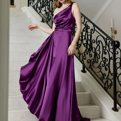 Satin Backless High Slit Prom Dress Formal Dinner Slim Dress