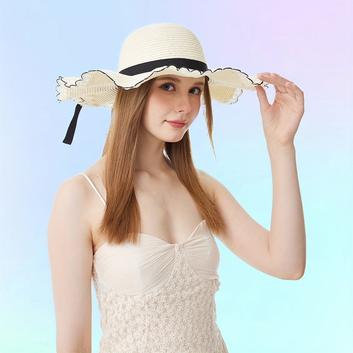 Women's Wide Brim Straw Sun Hat Floppy Beach Cap
