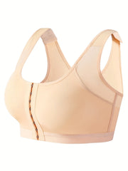 Plus Size Sports Bra Women's Plus Solid Closure Front Wireless Fitness Bra