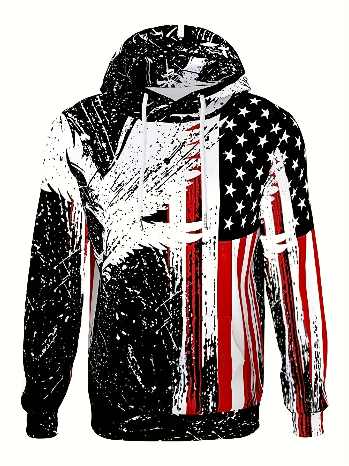 Eagle & Flag Print Hoodie for Men Graphic Sweatshirt Kangaroo Pocket