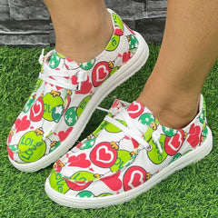 Women's Love Heart Slip On Shoes Flat Skateboard Lightweight Walking Shoes