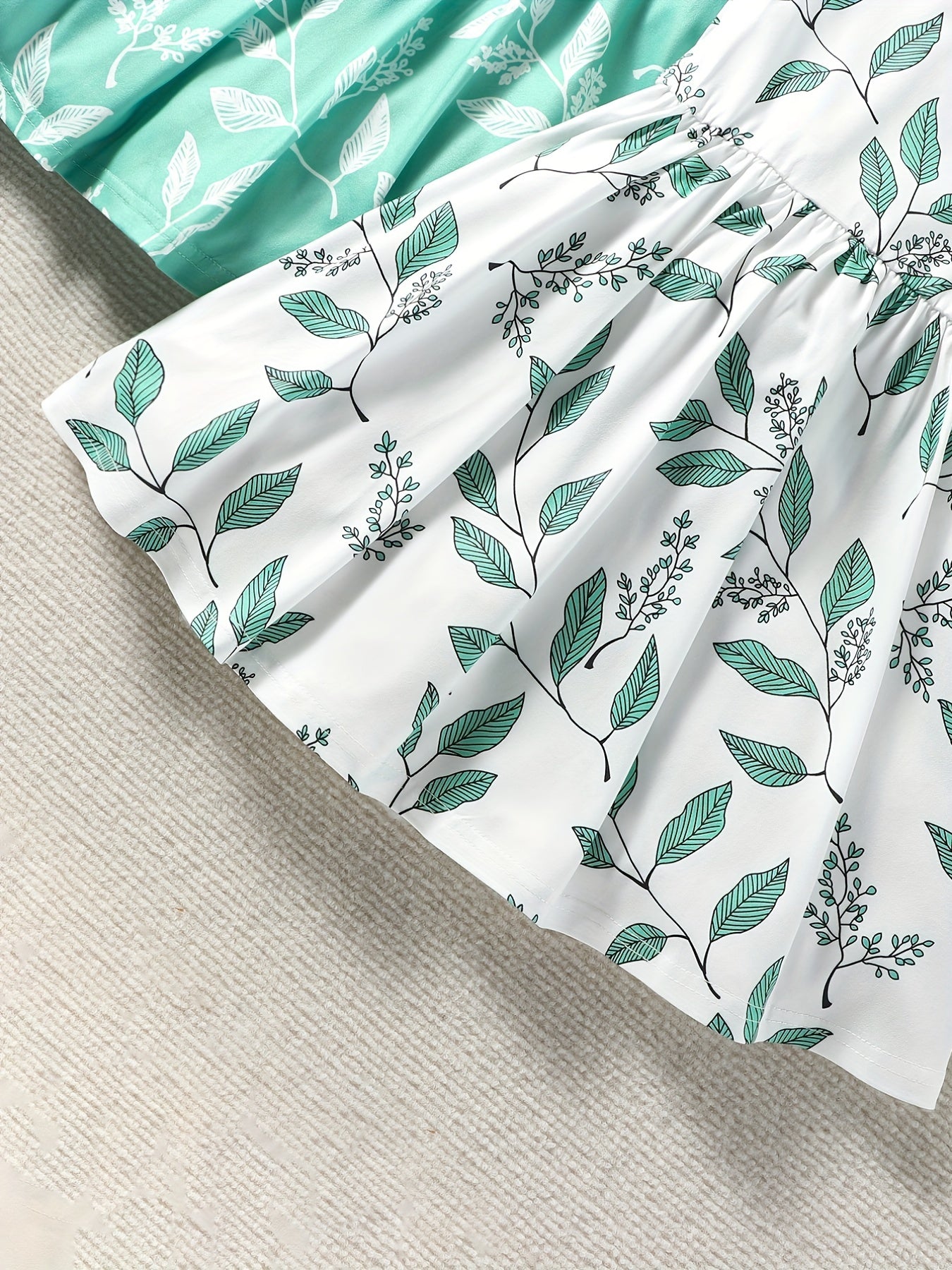 2pcs Toddler Girls Ruffle Trim Leaf Graphic Dress for Party Beach Vacation